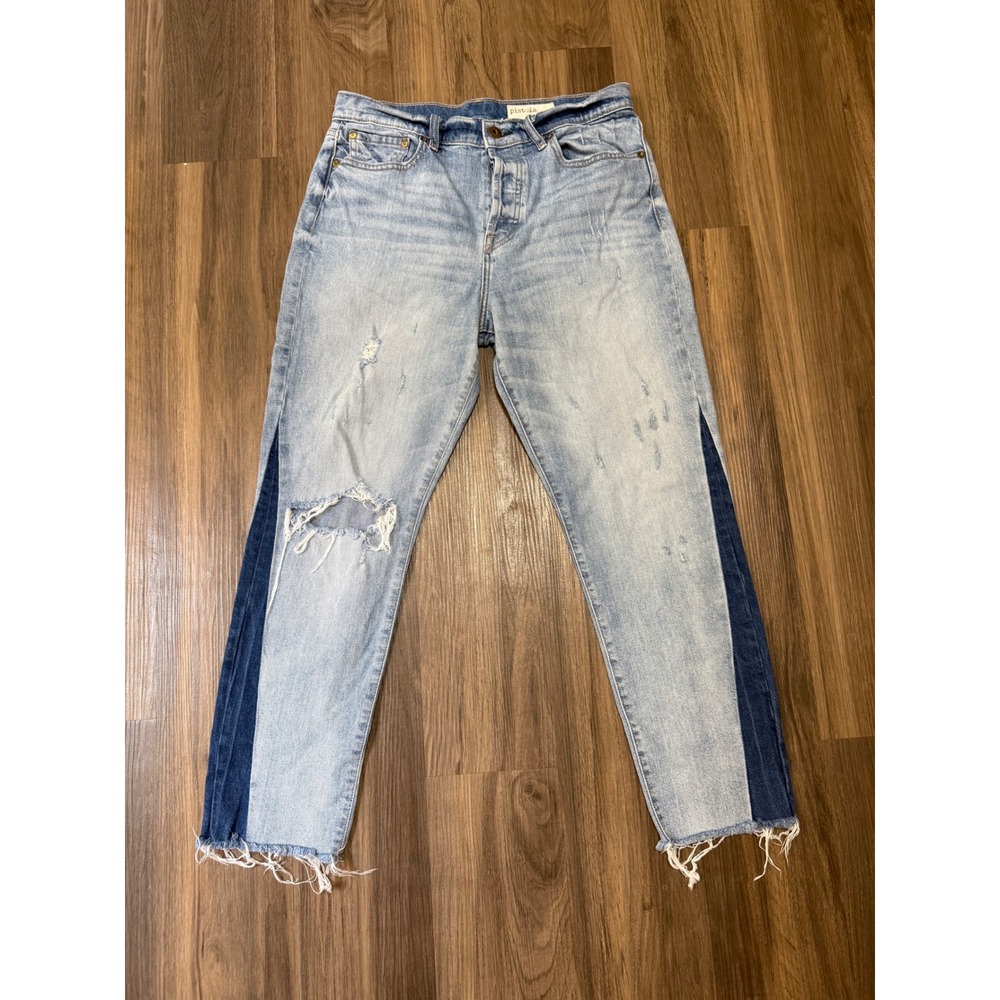 Pistola Denim Jeans‎ Women 30 Light Wash Two Tone Side Stripe Distressed Raw Hem